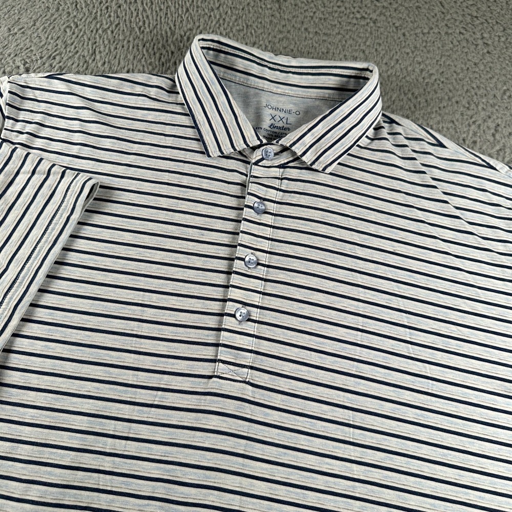 Johnnie-O Polo Shirt‎ Mens XXL Linxter Striped Short Sleeve Blue Stretch Golf